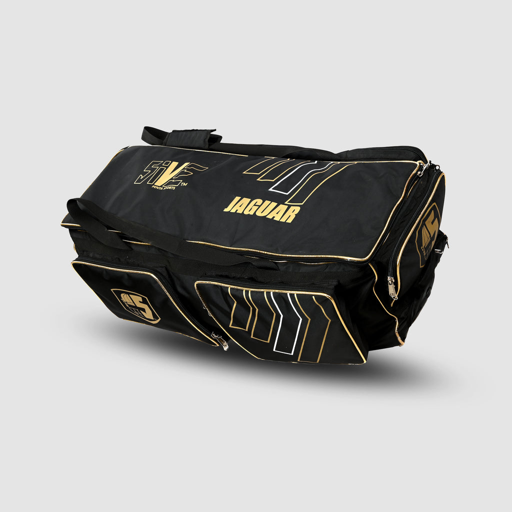 5IVE Black + Gold Jaguar Zipper Cricket Kit Bag, Size: 100 cm x 40 cm x